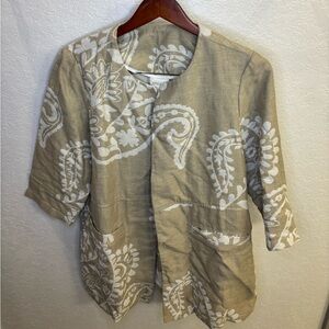 Chico's Cream and Tan Patterned Jacket